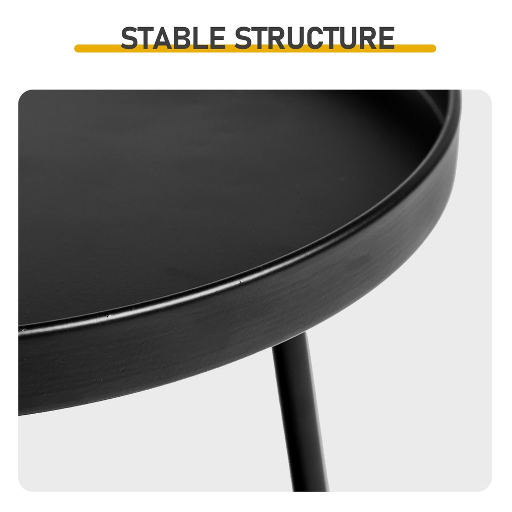 Small Patio Side Table, Round 2-Tier End Table, Metal Round Coffee Table