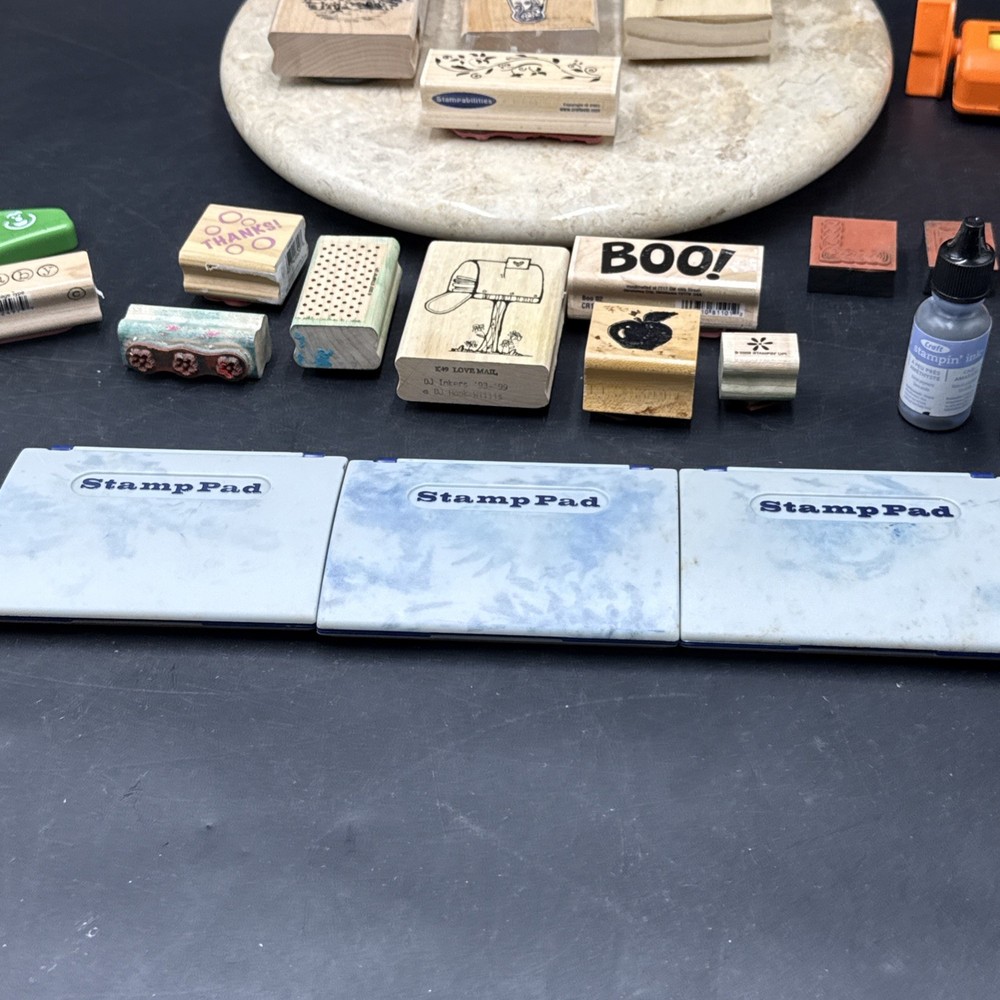 Stamp Ink Paper Punch Lot 33 Pcs