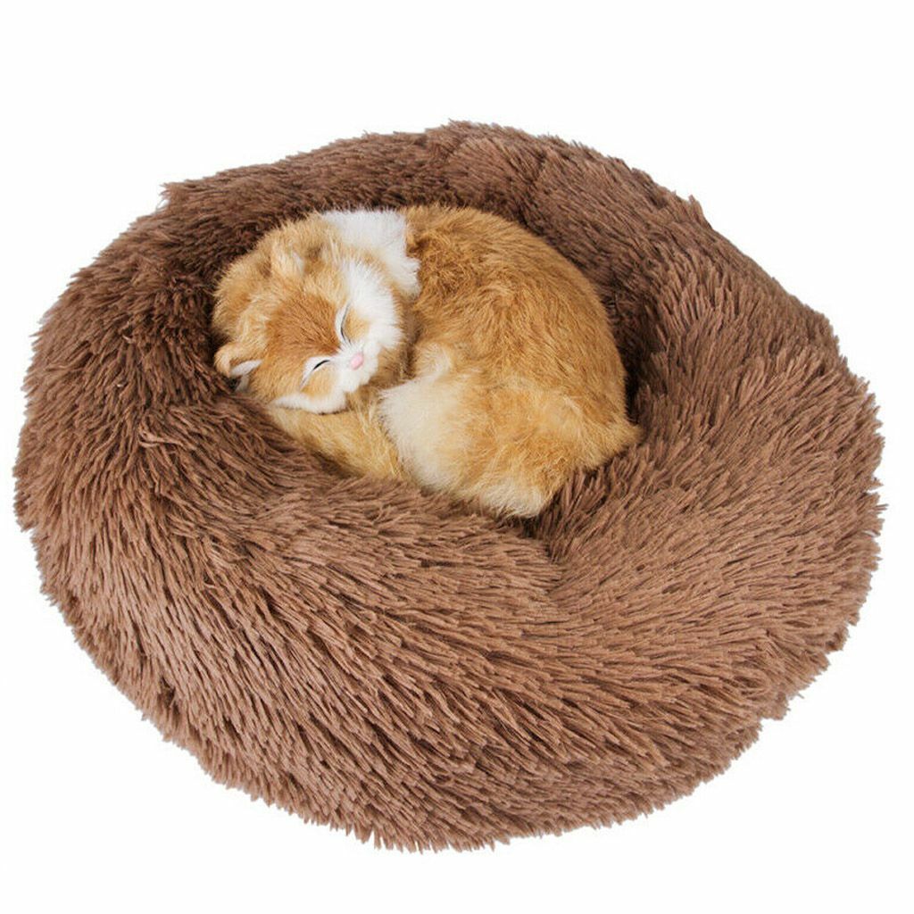 Warm Plush Round Donut Pet Dog Cat Bed Fur Cuddler Soft Puppy Calming Bed Kennel