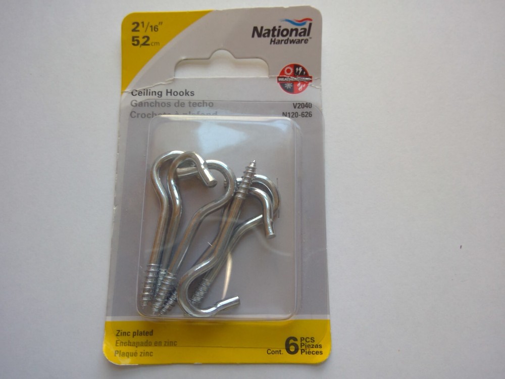 Ceiling Hooks 2-1/16" 6pc/pkg National Hardware New Unopened