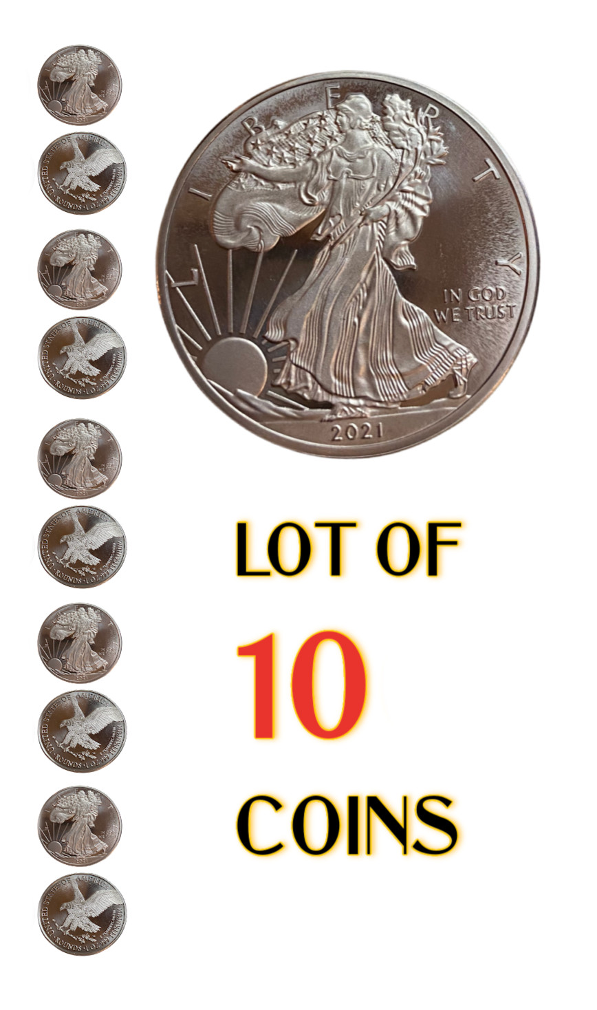 10 LOT 1 TROY OUNCE/OZ .999 Solid TITANIUM Walking Liberty Eagle Rounds Coins