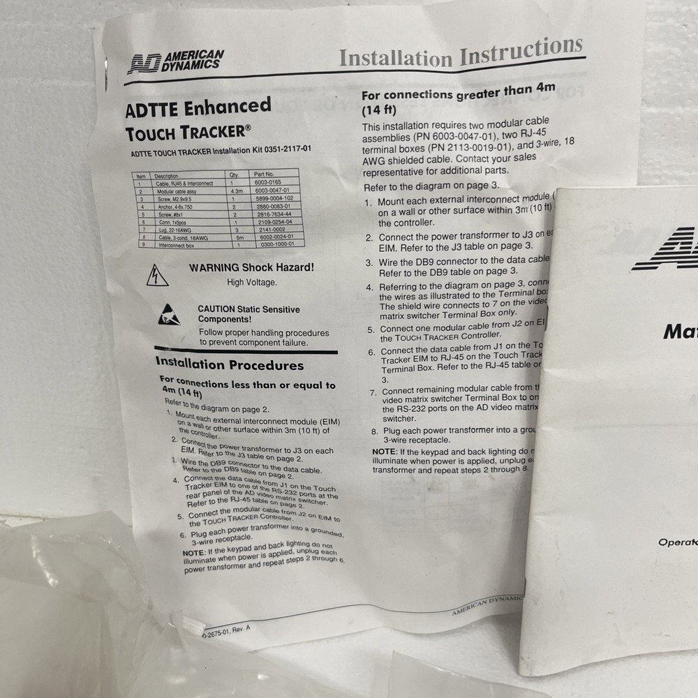 AMERICAN DYNAMICS SV TTRK TOUCH TRACKER Extras VGA