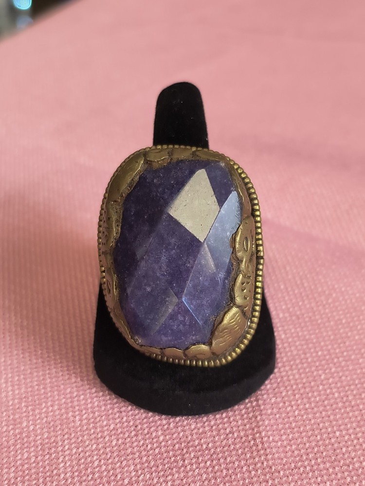 Purple LABRADORITE GEMSTONE TIBETAN  DESIGN Adjustable RING