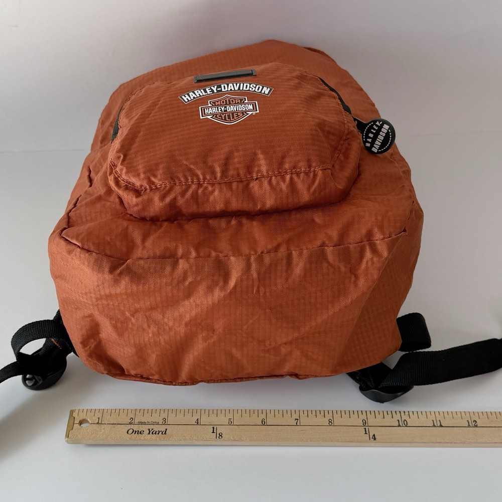 Harley-Davidson w/Bar & Shield Logo Orange Nylon Adjustable Backpack Daypack NEW