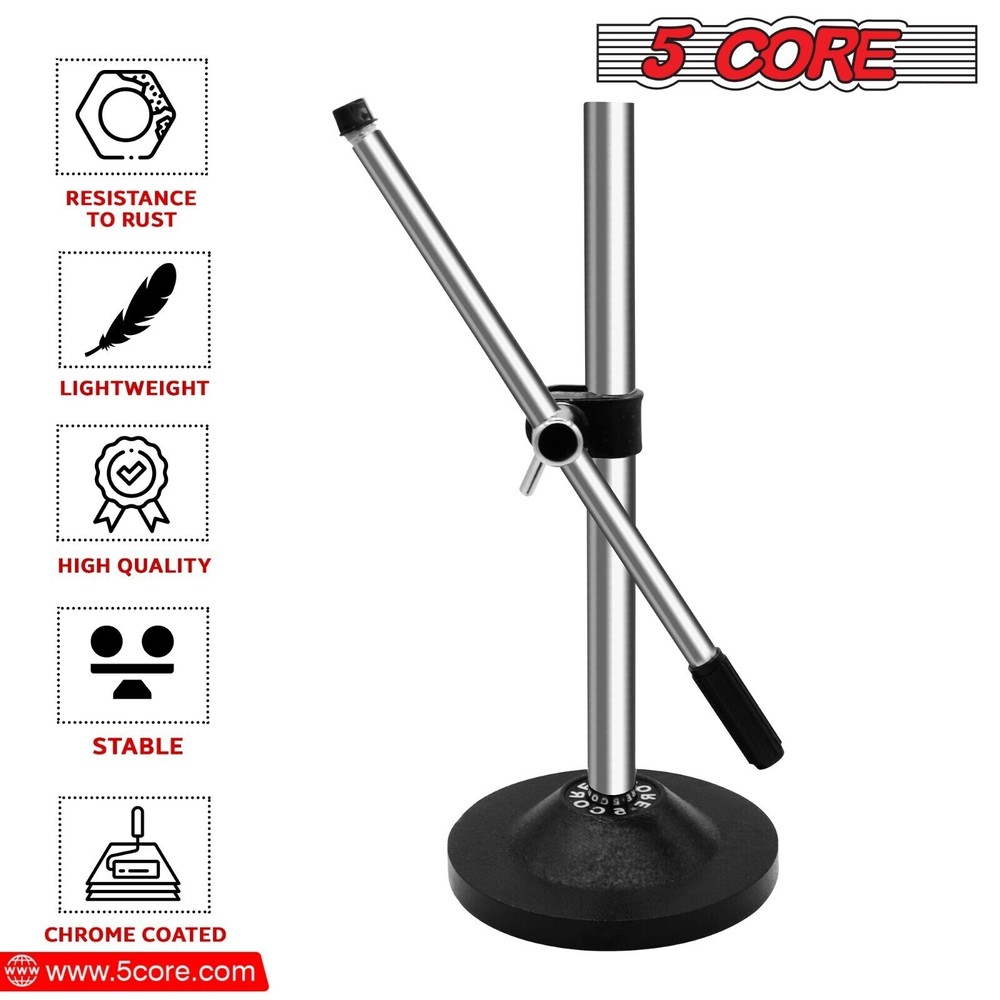 5Core Adjustable Microphone Stand Chrome Round Base Tabletop DESKTOP , Foldable
