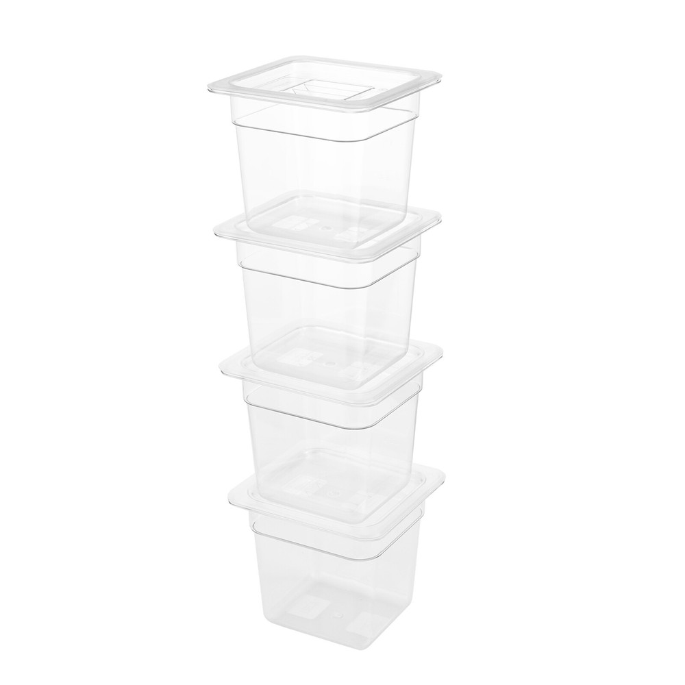 8 PACK 1/6 Size Clear PC Steam Prep Table Food Prep Pans 4" Deep Space Saving