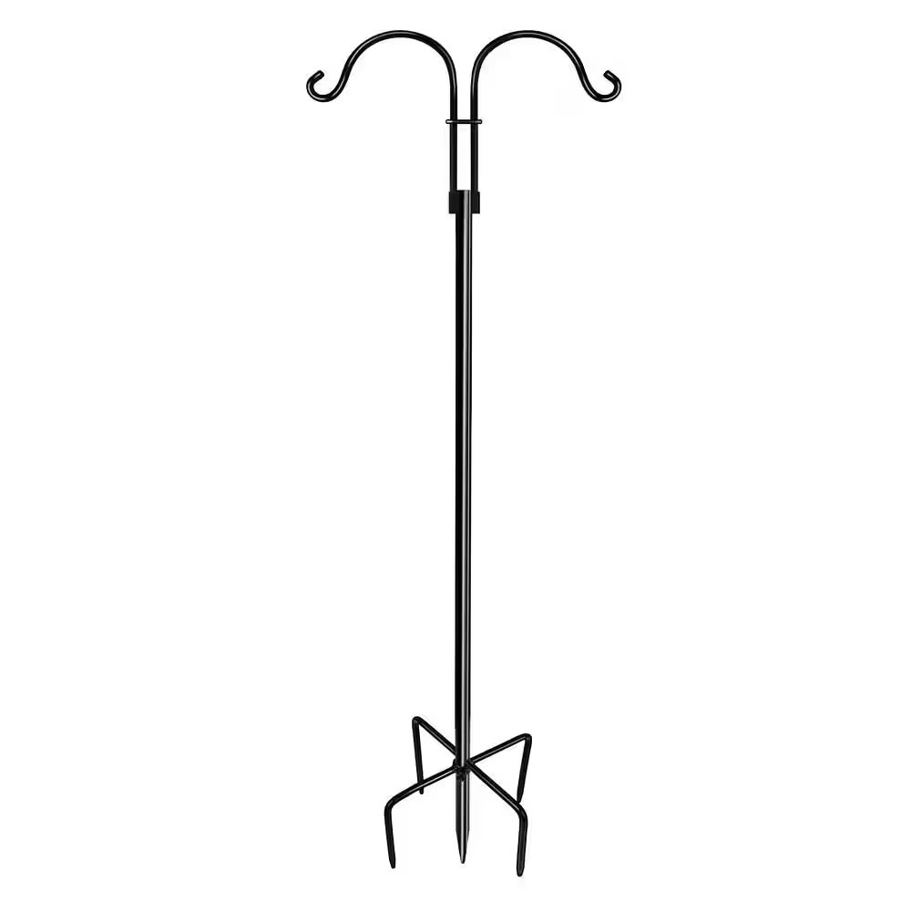 76 In. Black Double Shepherds Hooks, Heavy Duty Adjustable Bird Feeder Pole Gard