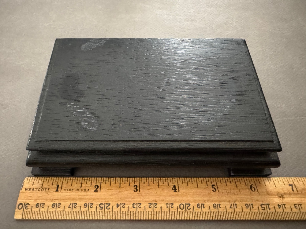 FOOTED EBONY BLACK WOOD RECTANGULAR VASE DISPLAY STAND BASE VINTAGE