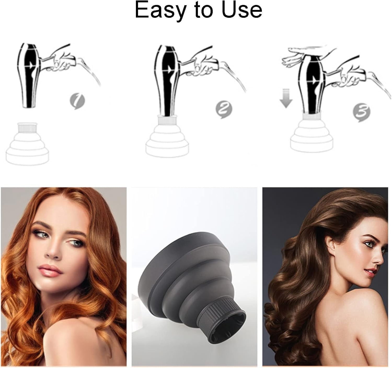 Universal Collapsible Silicone Hair Blow Dryer Diffuser Attachment for Travel