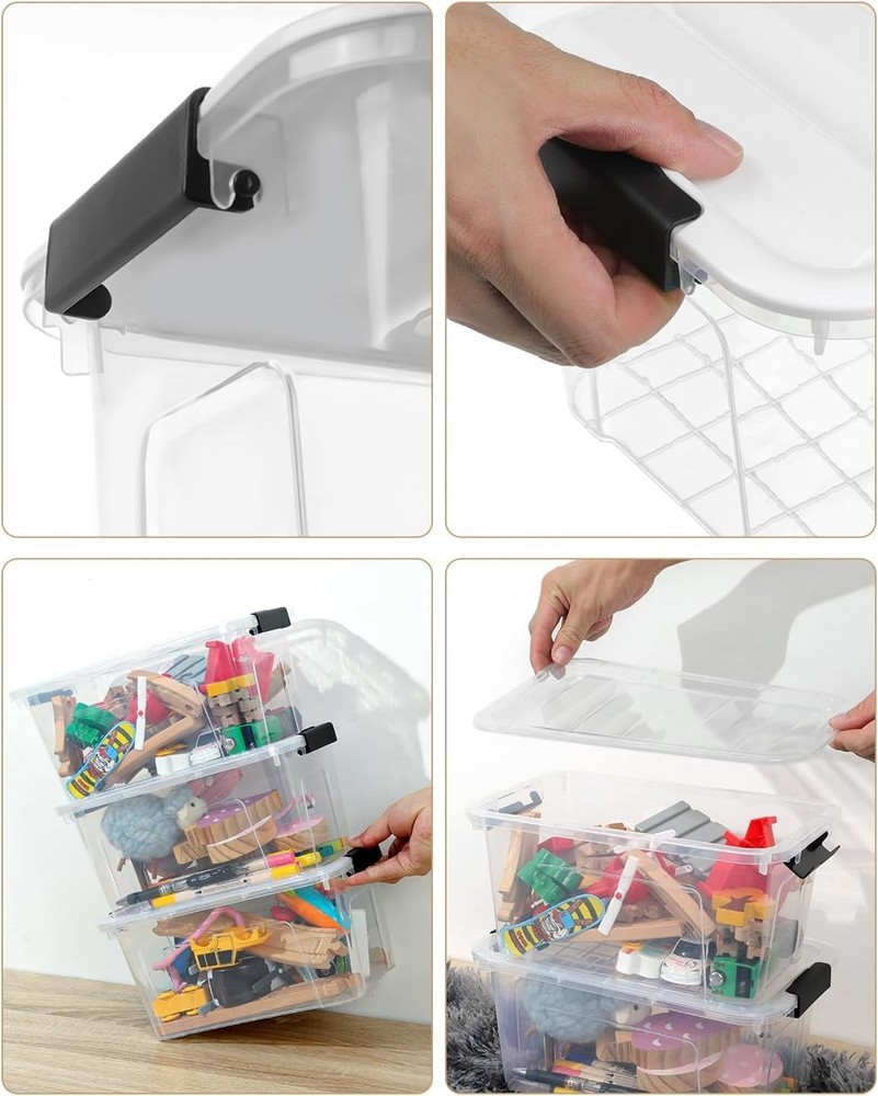 Stackable Plastic Storage Bins with Lids - 6 Pack