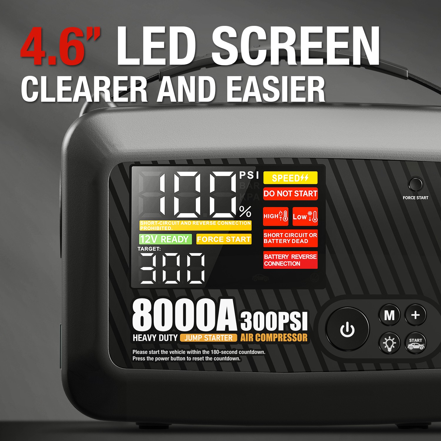 Truck Heavy Duty 8000A Jump Starter with Air Compressor Power Bank Battery Safe