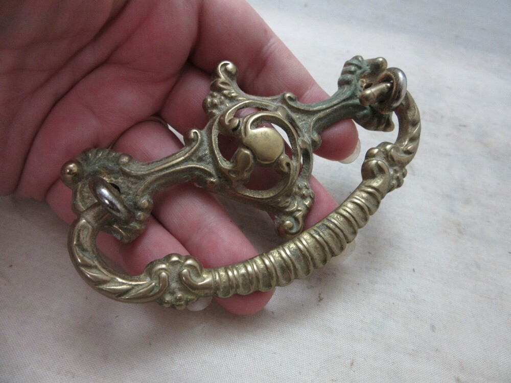 Vintage ornate brass drawer pull salvage