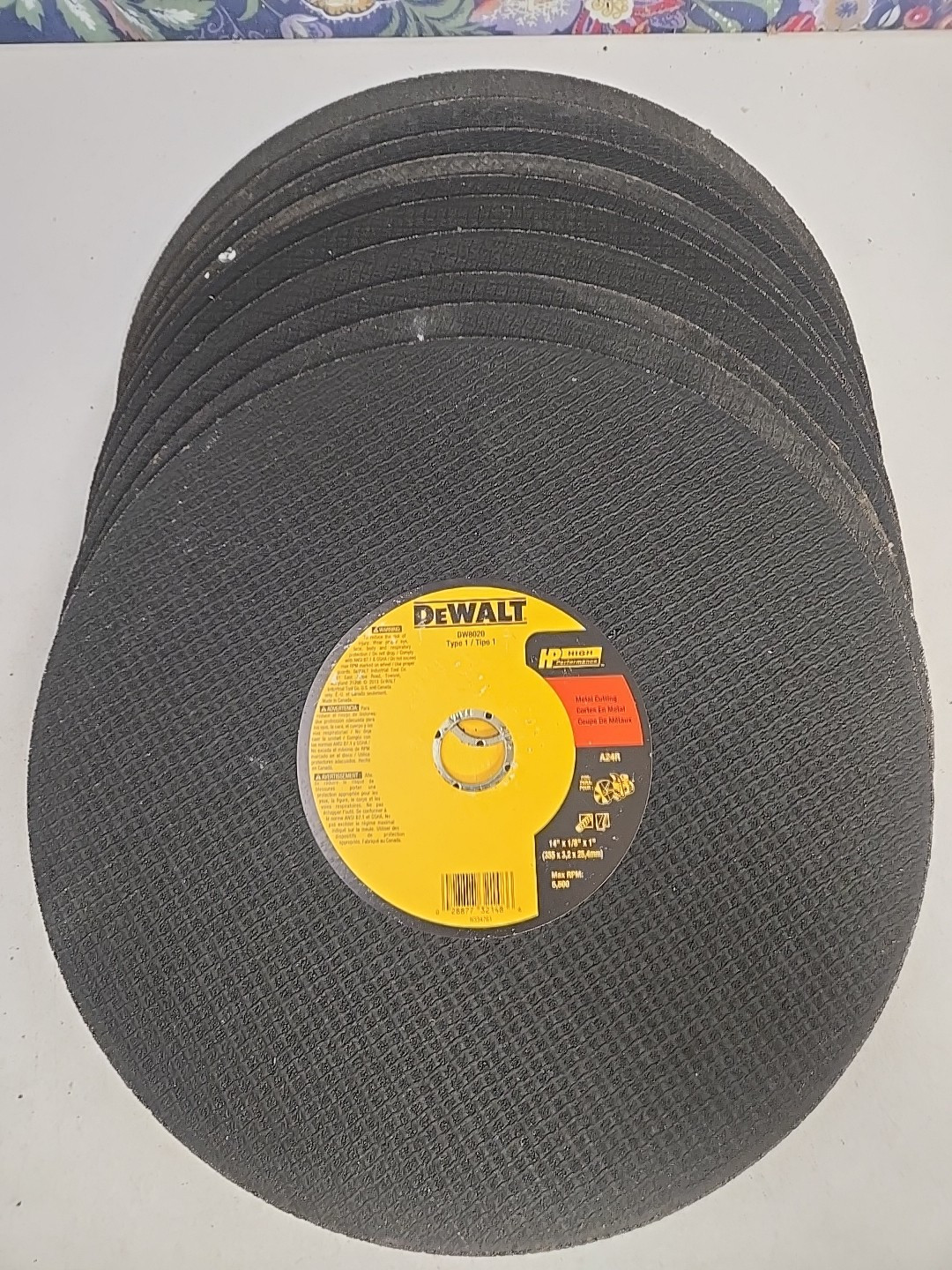 Dewalt DW 8020  14" X 1/8" X 1"  METAL CUTTING ABRASIVE CUTOFF BLADE 10 Pack