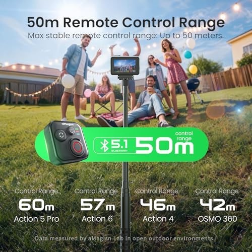 Wireless Bluetooth Remote Control for DJI Osmo Action 6/5/4 - 50M Range, Smart A
