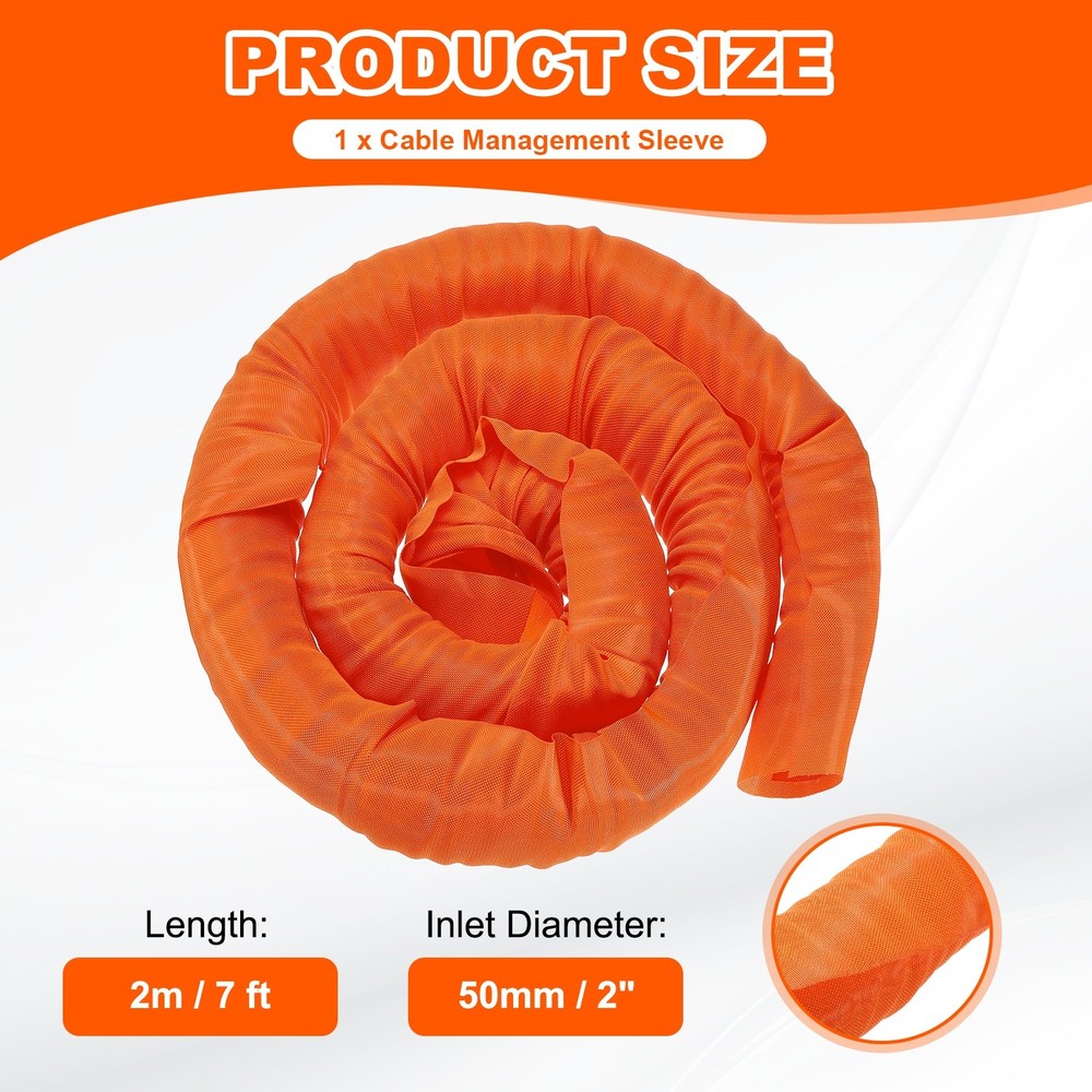 Wire Split Braided Cable Management Sleeve, Orange (2" - 7 Feet)