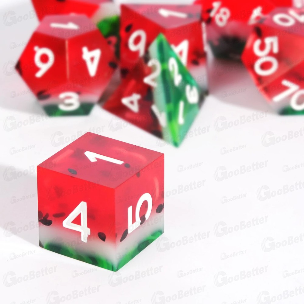 For DND 7 Piece Polyhedral Translucent Layered Watermelon Dice Set With Dice Box