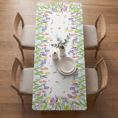 Spring Fitted Tablecloth 72 x 30 Inch 72" x 30" (Rectangular) White
