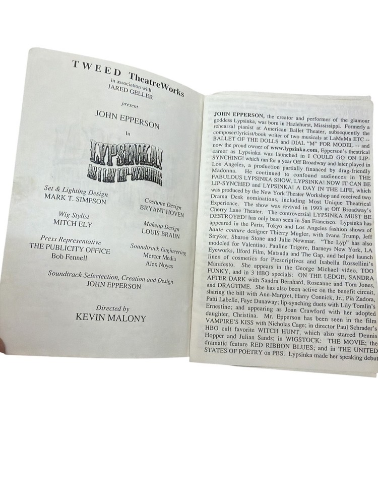 Lipsynka As I Lay Lip-Synching Off Broadway Theatre Program John Epperson