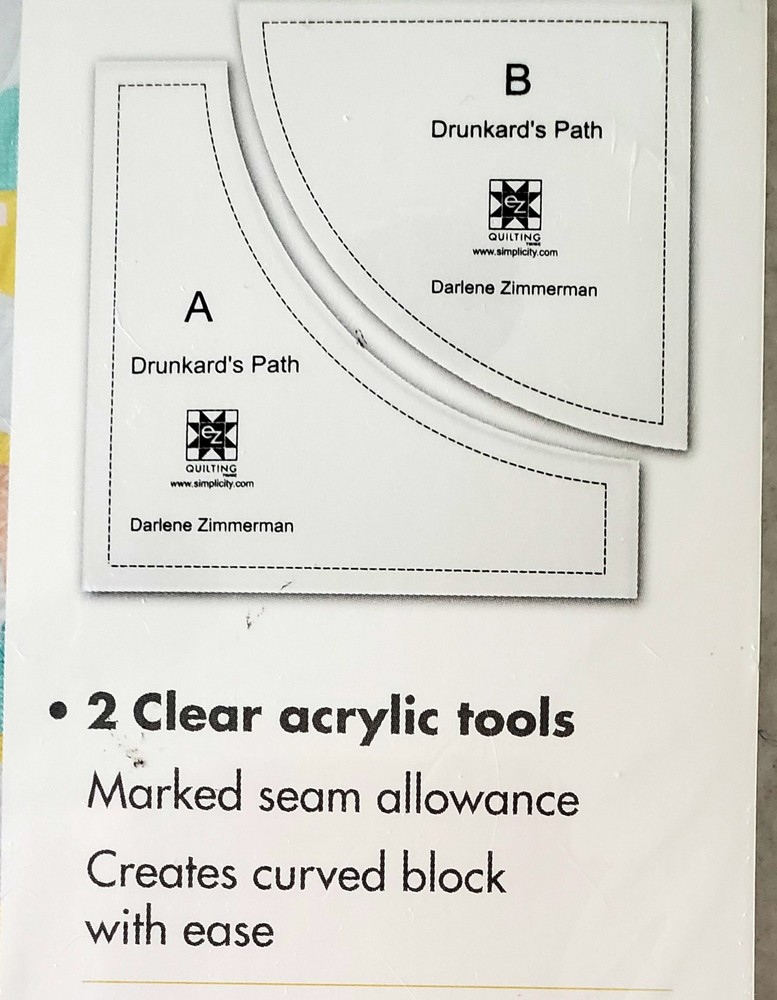 Drunkard's Path Quilting Templates With Pattern 2 Clear Acrylic Tools New
