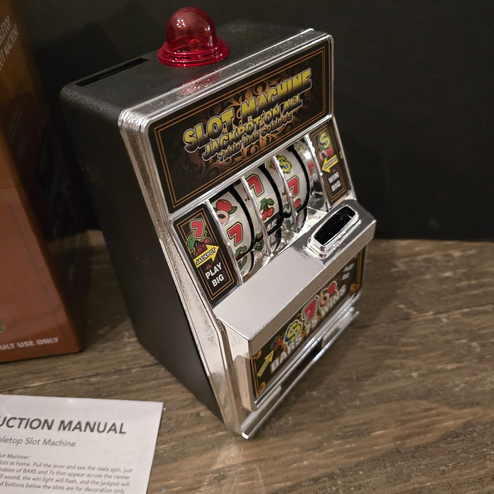Tabletop Slot Machine Mini Accepts Coins Bars, Cherry, 7, Tiny TESTED W/ VIDEO