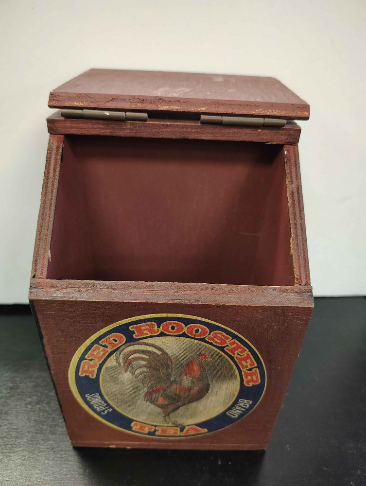 Wooden "Red Rooster Tea" Rustic Storage Box