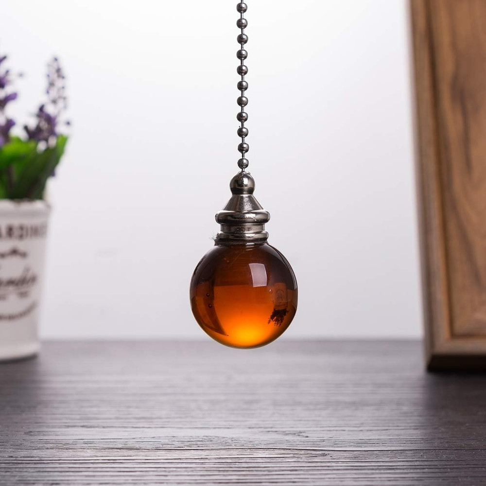 Ceiling Fan Pull Chain Set - 2 Pieces Amber Crystal Ball 30Mm Diameter Fan Pull