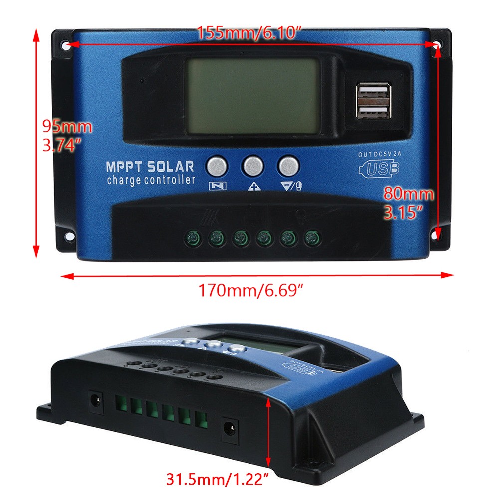 Regulator Dual USB Panel Auto Focus MPPT Solar 12V-24V Charge Controller 40A'