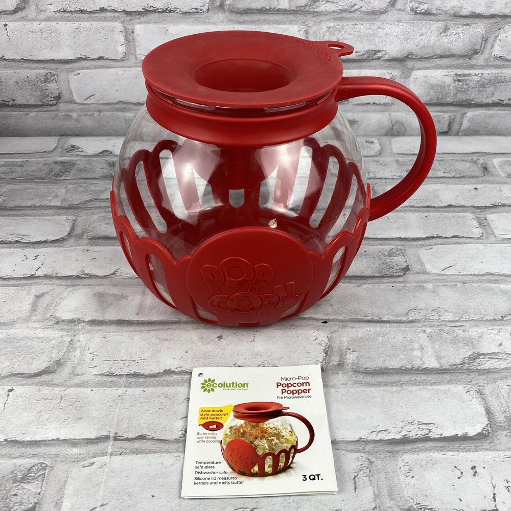 Ecolution Original Microwave Micro-Pop Popcorn Popper Borosilicate Glass Red