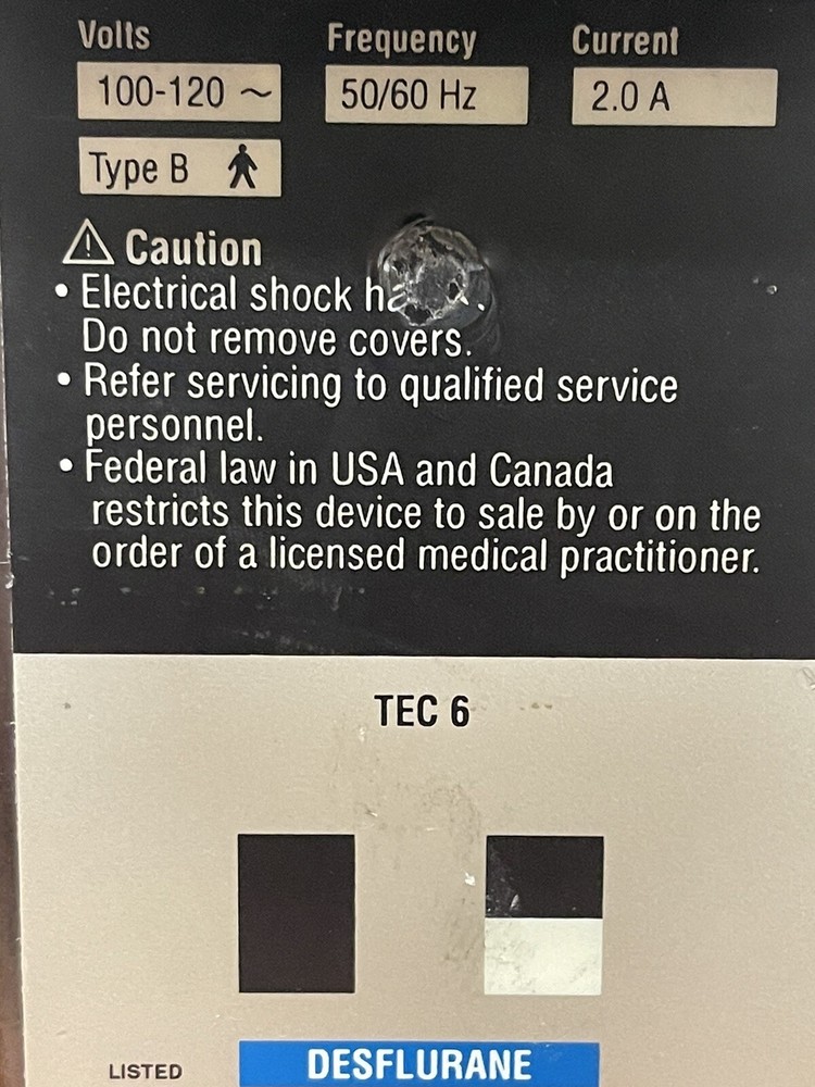 Datex Ohmeda Tec 6 ~ Veterinary Use ONLY ~ Desflurane Vaporizer - UNTESTED