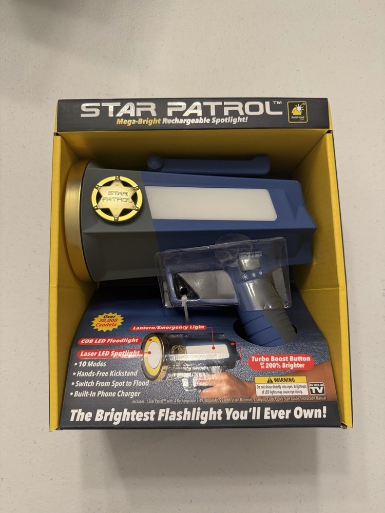 Star Patrol Rechargeable Mega-Bright LED Spotlight Flashlight With COB Lantern