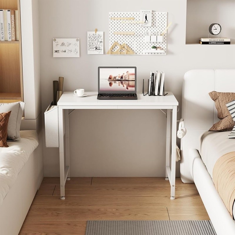 Compact Multifunctional Computer Desk Small Writing Desk W/ Storage Bag Hooks US