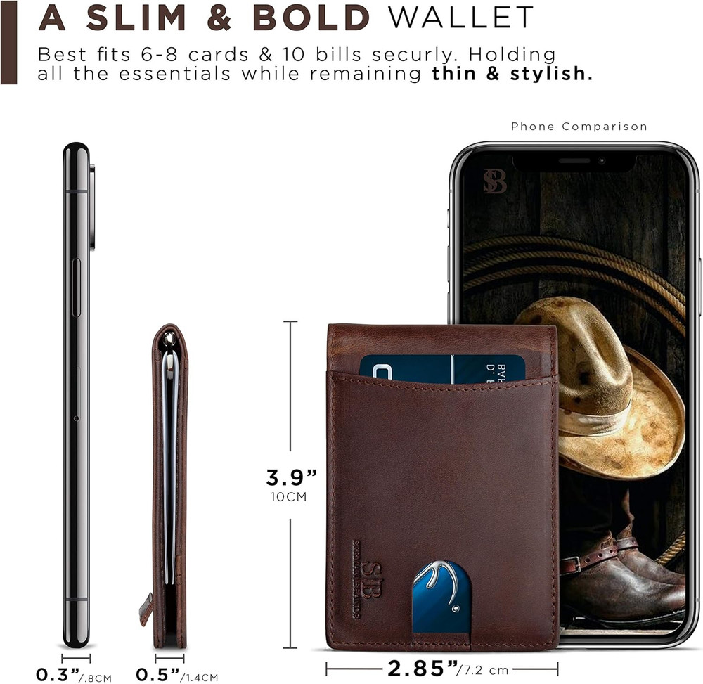SERMAN BRANDS RFID Blocking Slim Bifold Genuine Leather Minimalist Front Pocket