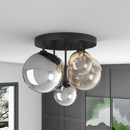 5-Light 17.71 in Black Semi Flush Mount Ceiling Light, Modern Ceiling