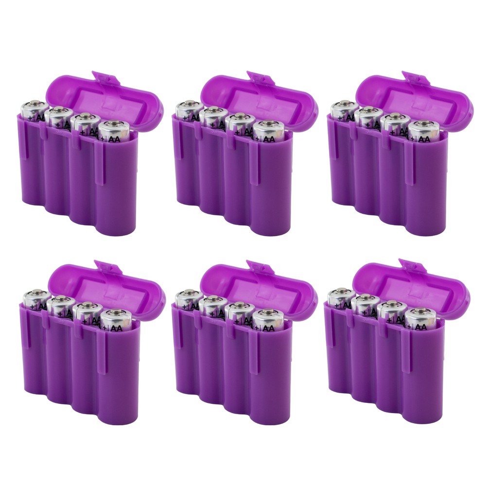 Six (6) EBC Battery AA AAA Purple Plastic Battery Storage Case Holder Box