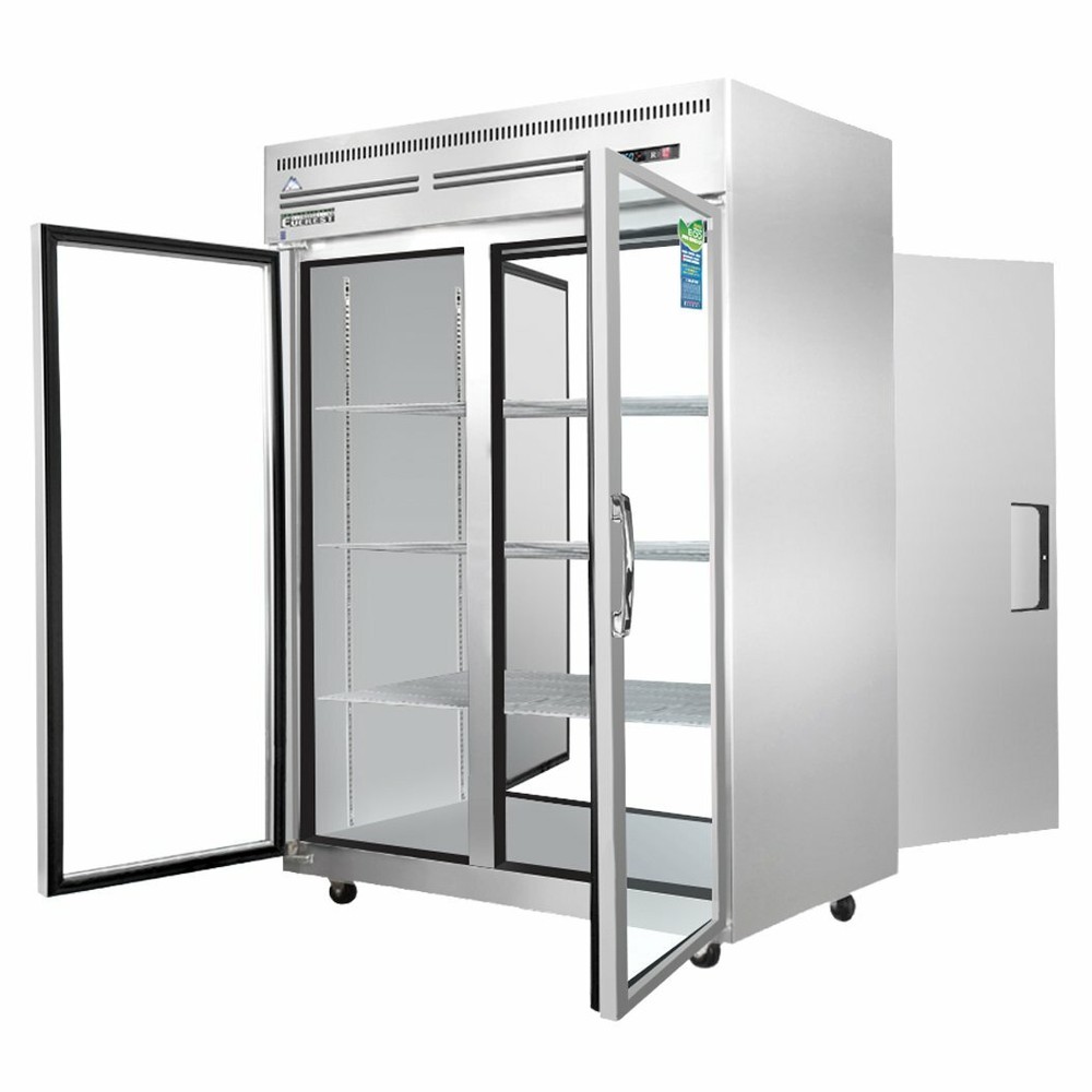 Everest ESPT-2G-2S Two Section Pass-Thru Refrigerator with Solid & Glass Door