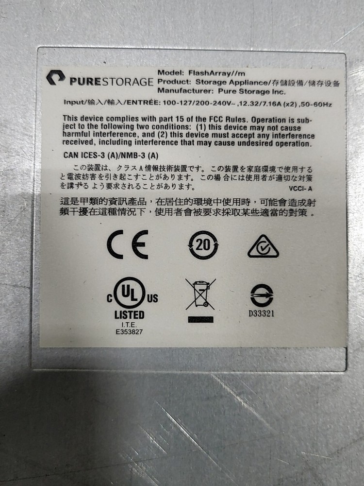 PURESTORAGE FlashArray M Storage Array Chassis SEE NOTES