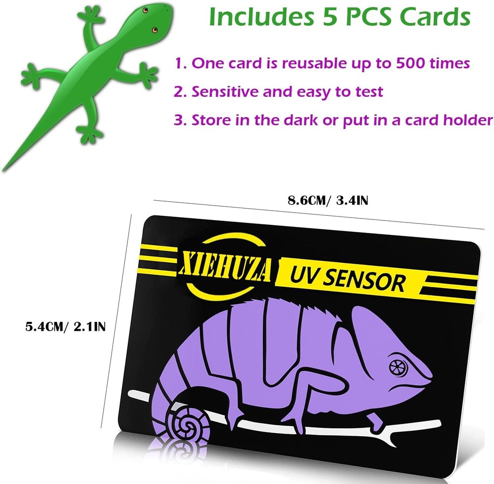 5Pack Quick UVB Test Sensor Cards, Reusable Reptile Tester Heating Purple