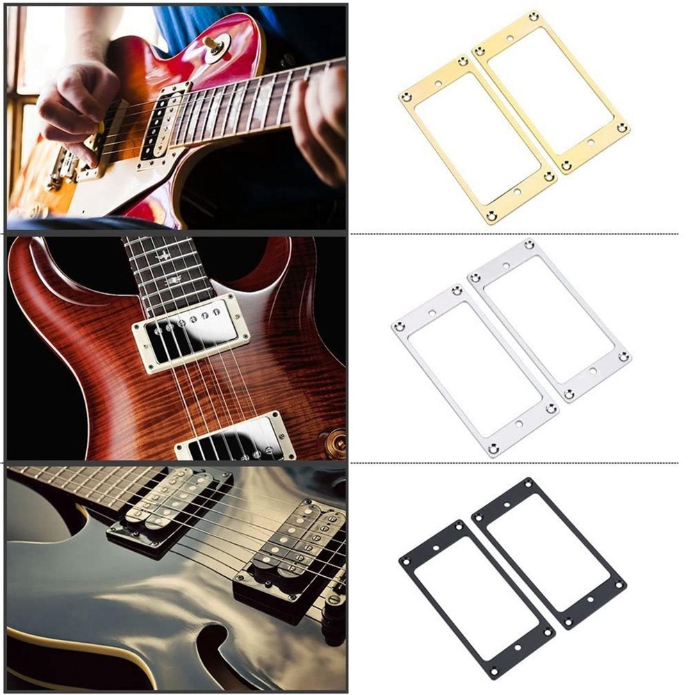 2Pcs Guitar Humbucker Pickup Mounting Ring Frame Bridge Neck Flat Bottom Silver.