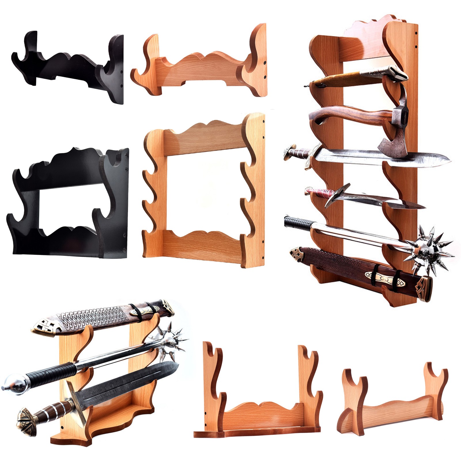 Viking Sword Rack Display Mount - Medieval Display Decor Hardwood Rack