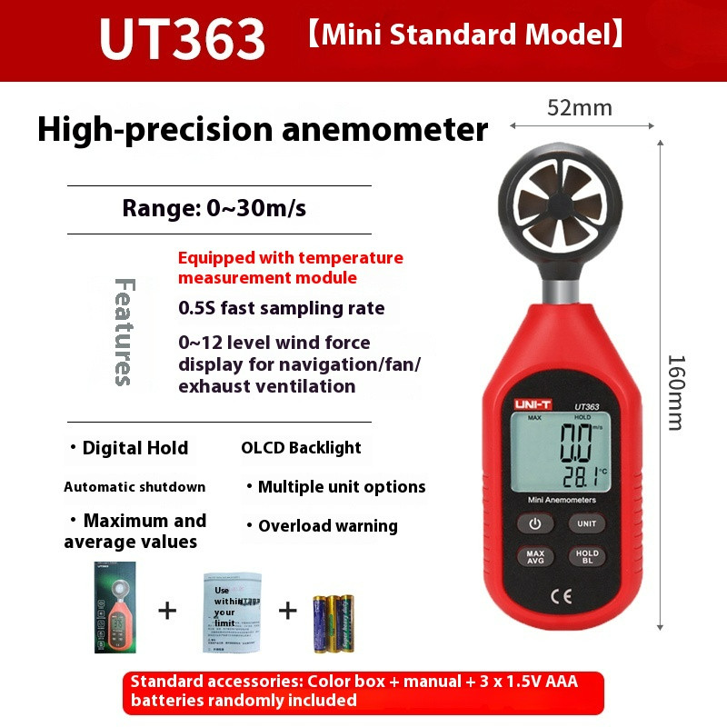 Anemometer, LCD Backlight, USB Data Transfer, and Windspeedunit Display Function