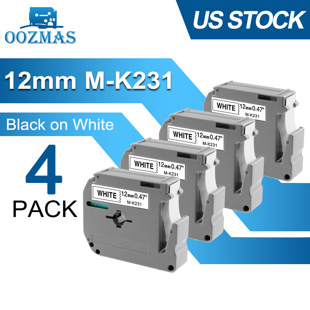 4PK M-K231 M231 For Brother P-Touch 12mm Label Tape Compatible PT-55 PT-85 PT-70