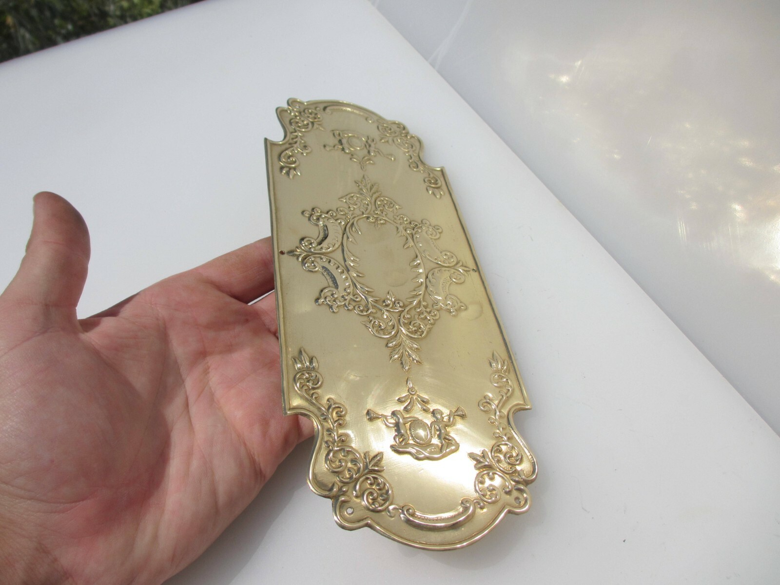 Brass Finger Plate Push Door Handle Art Nouveau Cherubs Rococo Antique STYLE
