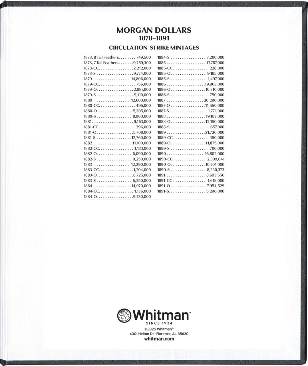 Whitman Prestige™ Coin Album - Morgan Dollars: 1878-1891 Date & Mintmark Set