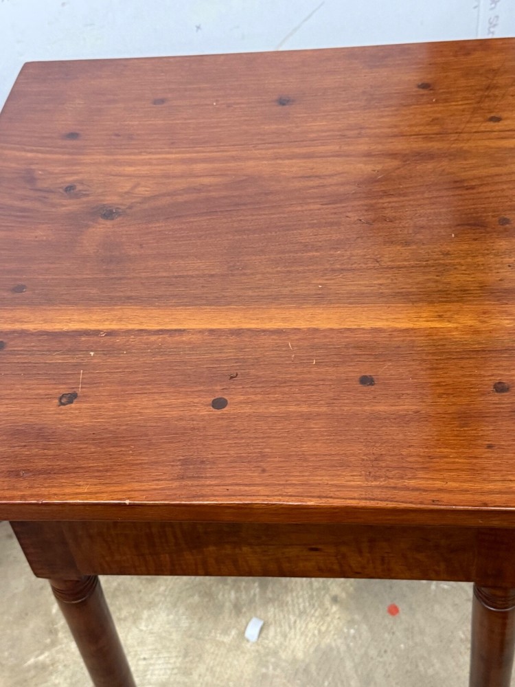 antique bench made tiger maple & walnut work table night stand end 1800s drawer