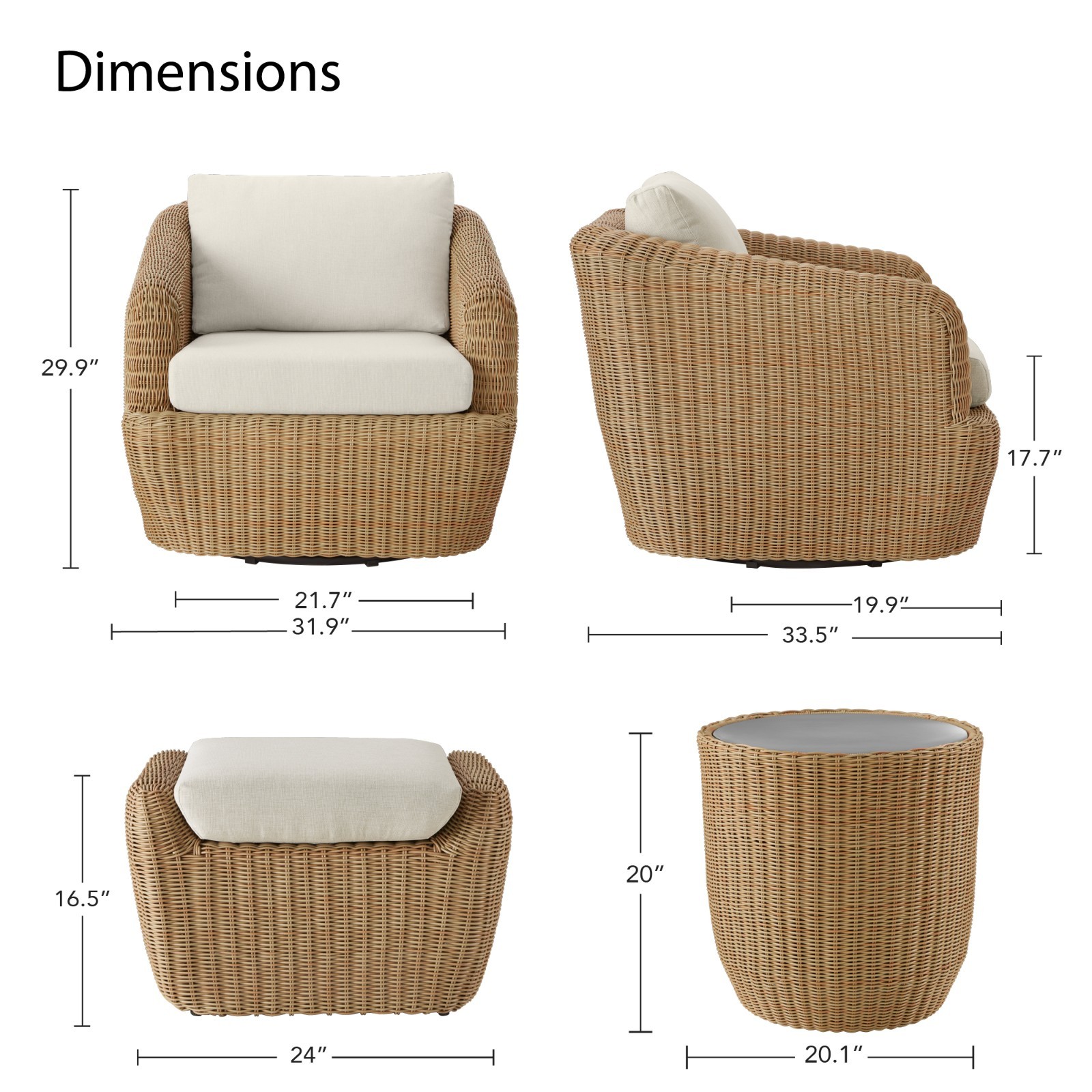 CHITA Patio Wicker 360° Swivel Chairs w/ Removable Cushion Backyard Rattan Chair