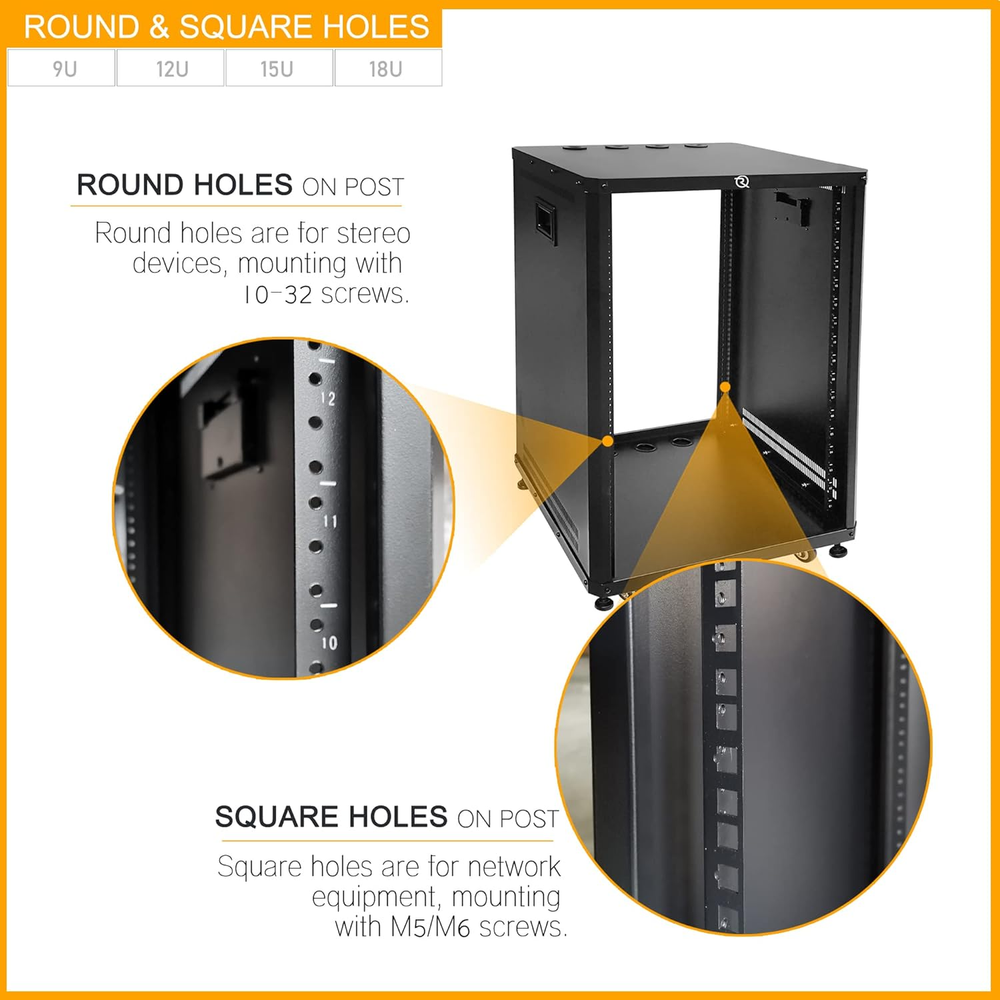 POMU 12U Network & Stereo Rack with Caster Wheels, Rolling Server Rack Open Cabi