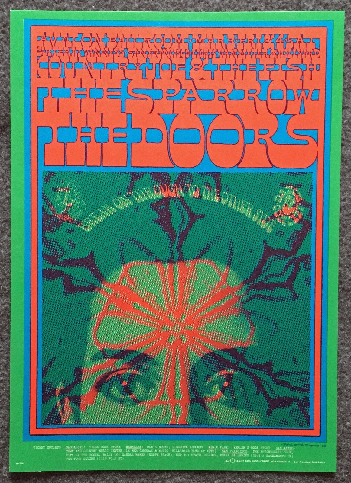 1967 The Doors Sparrow Avalon Postcard Lot of 2 Victor Moscoso FD-50 FD-61