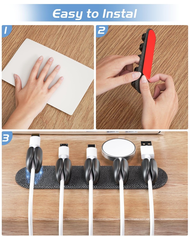 5-Pack Magnetic Cable Clips Cord Organizer - Smoothly Adjustable, Desk Cable ...