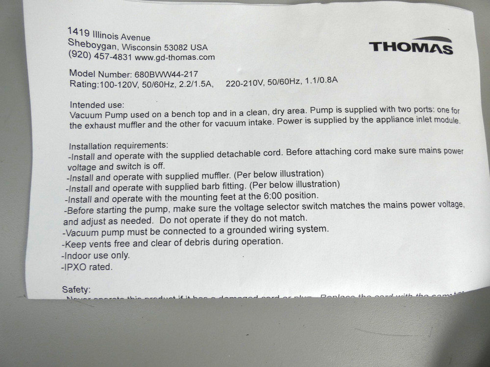 BioTek 7103035 Vacuum Pump Assembly For Microplate Washers