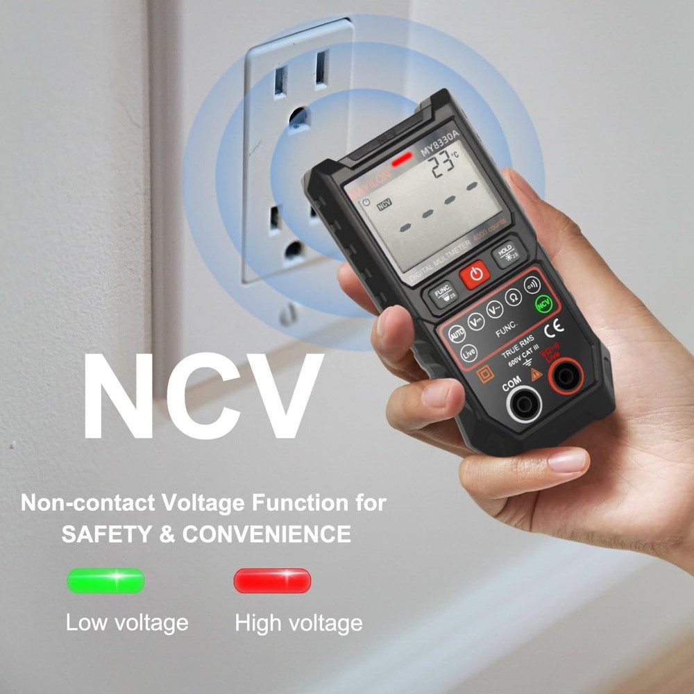 Digital Multimeter TRMS 4000 Counts DC AC Voltage MY8300A, black